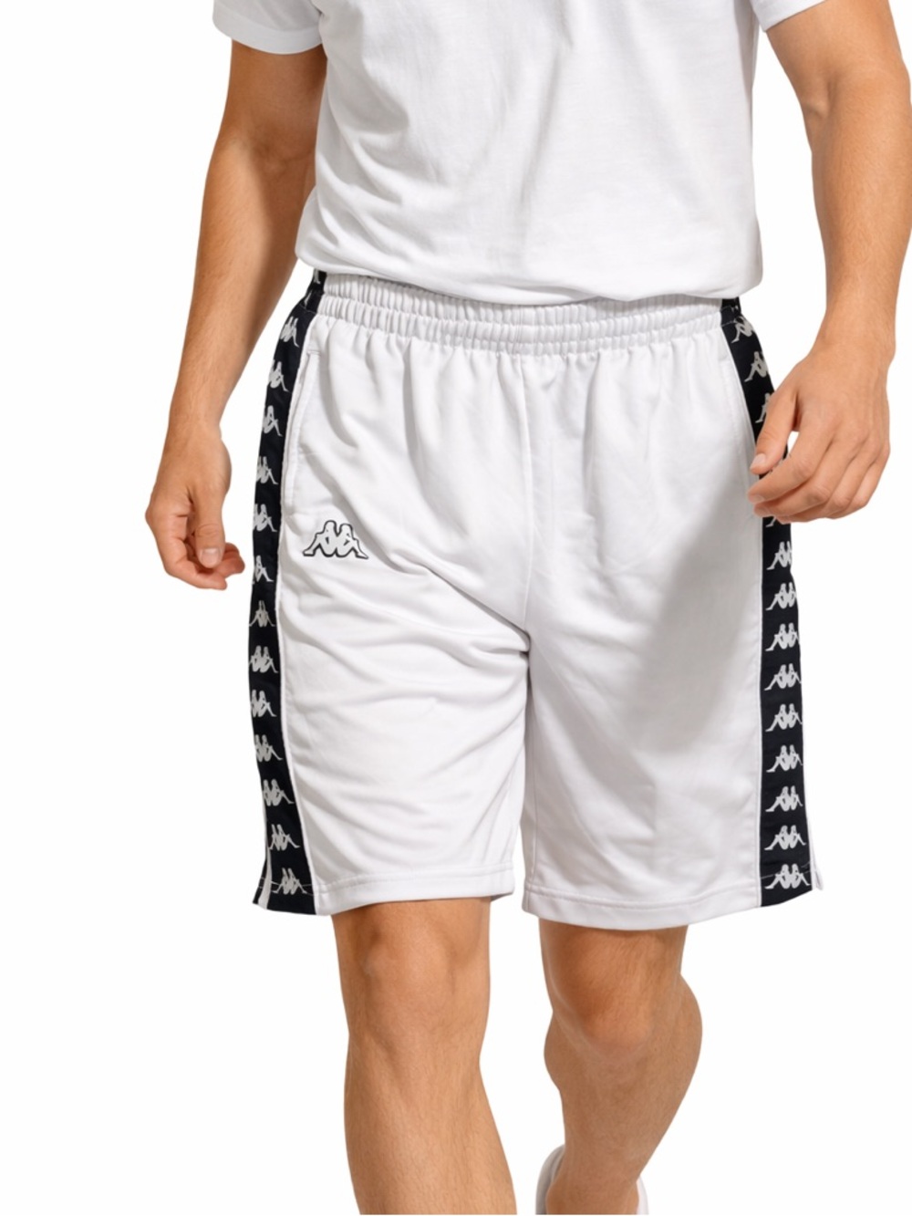 Kappa Mens XL White Banda Track Shorts Logo Tape Side Stripe Relaxed Fit